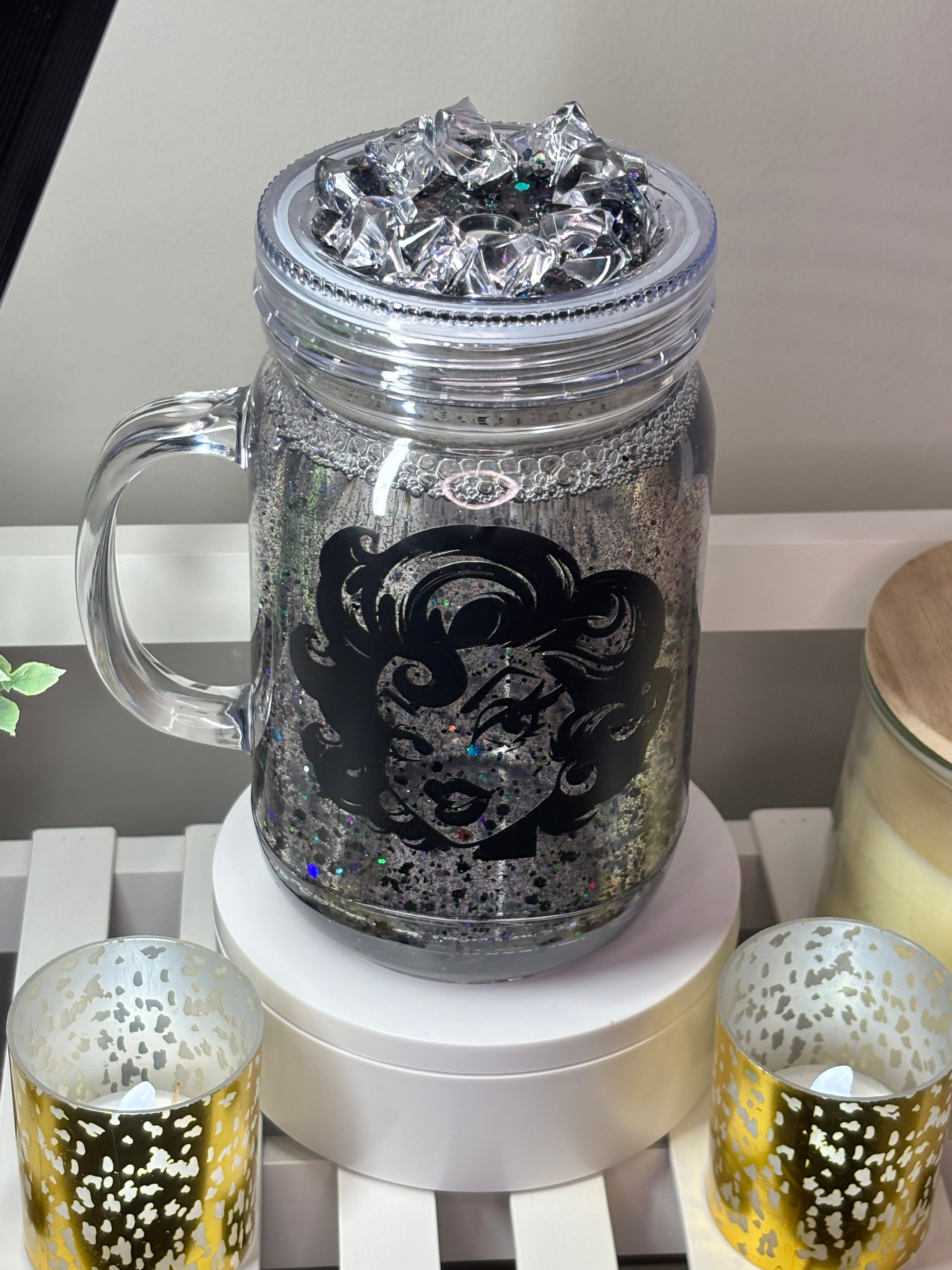 50’s Theme snow globe filled 20oz plastic cup