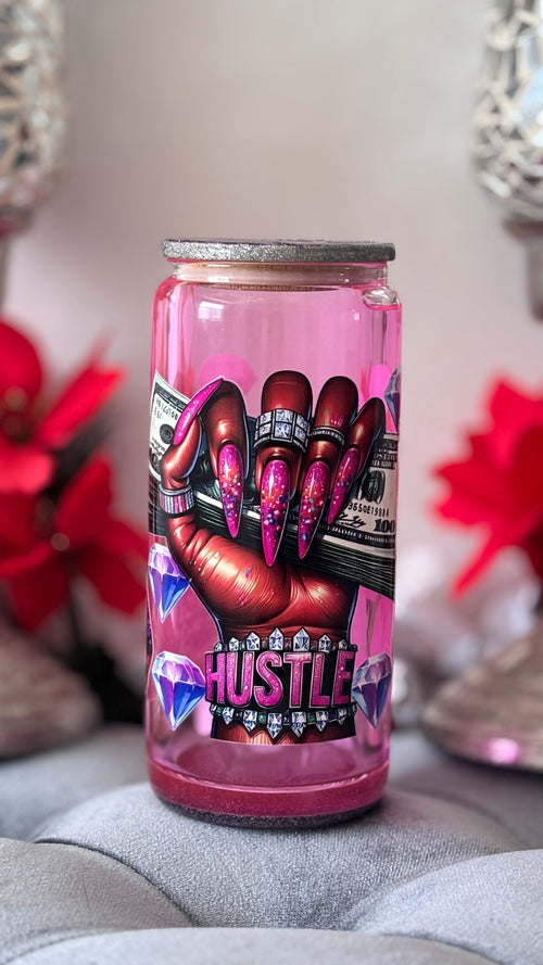 20oz glass money hustle snow globe tumbler cup PEM Designs