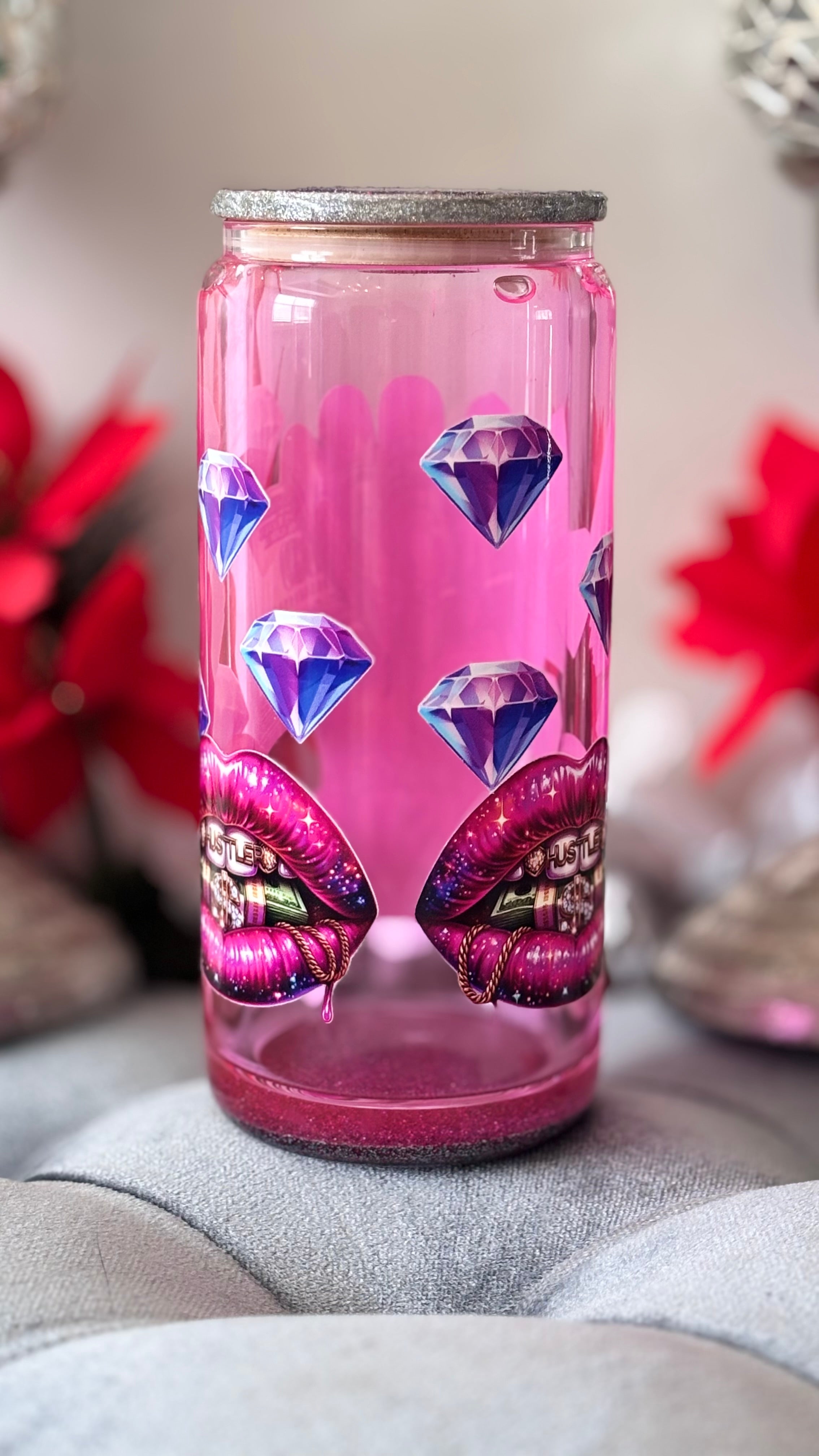 20oz glass money hustle snow globe tumbler cup PEM Designs