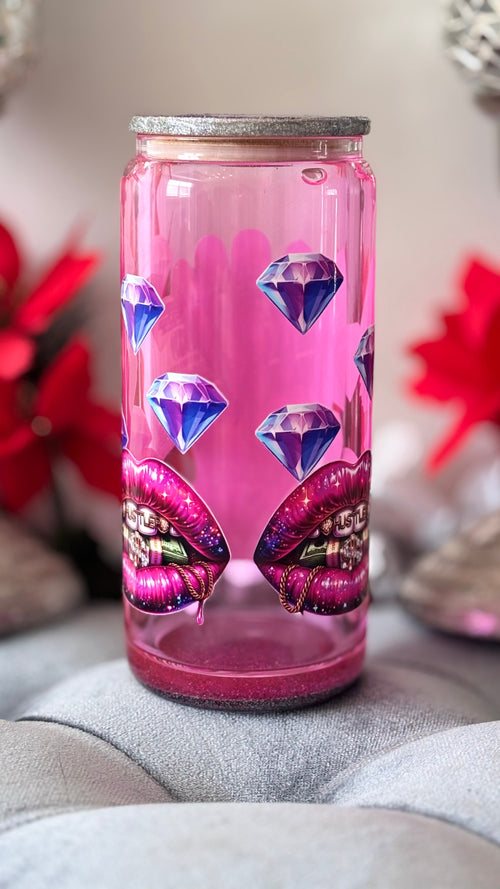 20oz glass money hustle snow globe tumbler cup PEM Designs