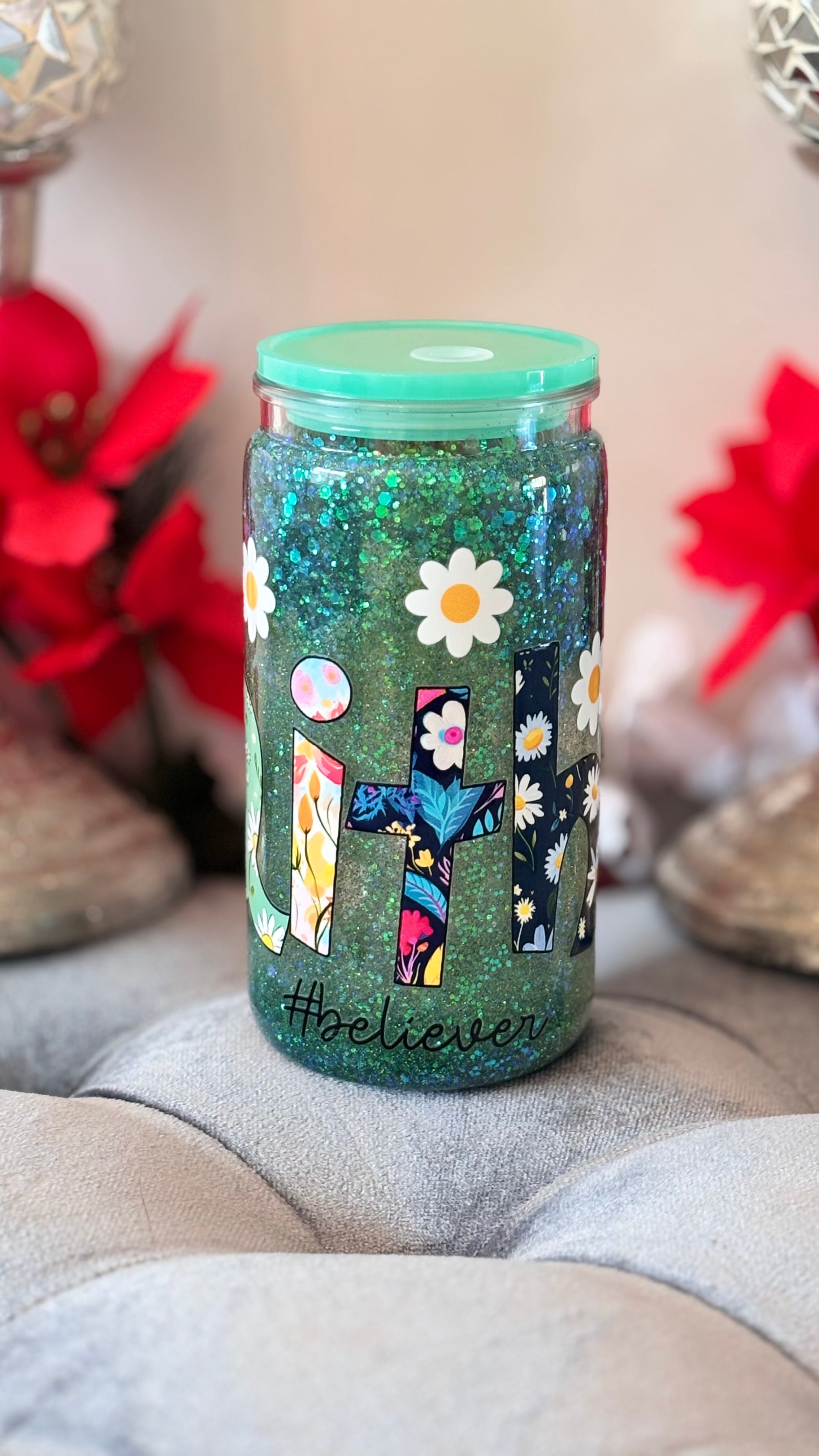 Faith lettered 16oz slow flow glitter tumbler Egypt Nile creates
